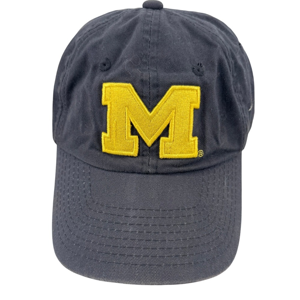 Michigan Wolverines Baseball Hat Cap Men Distressed Navy Blue Yellow Embroidered